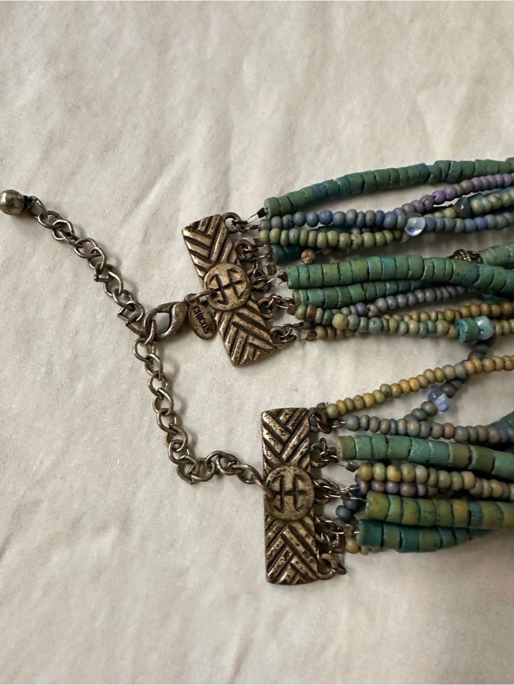 Multi-Strand Blue, Green and Turquoise Colored Beaded Women's Necklace - Picture 4 of 6